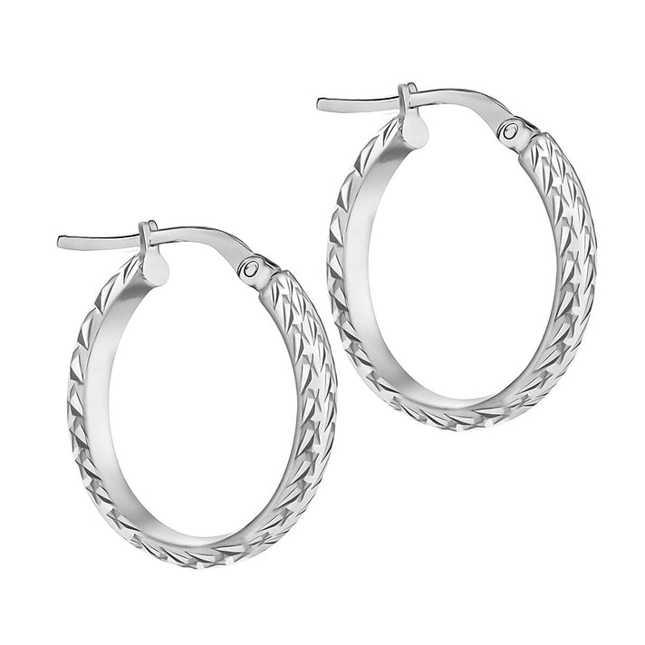 9K White Gold 17mm x 21mm Diamond Cut Oval Hoop Creole Earrings 7341801 2