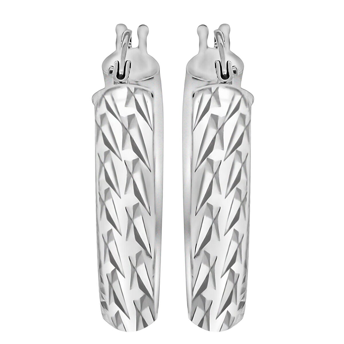 9K White Gold 17mm x 21mm Diamond Cut Oval Hoop Creole Earrings 7341801 2