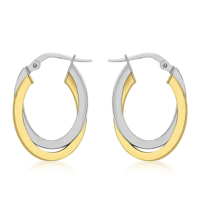 9K Two Colour Gold 16mm x 24mm Oval Crossover Creole Earrings 7341230 1
