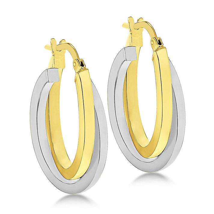 9K Two Colour Gold 16mm x 24mm Oval Crossover Creole Earrings 7341230 2