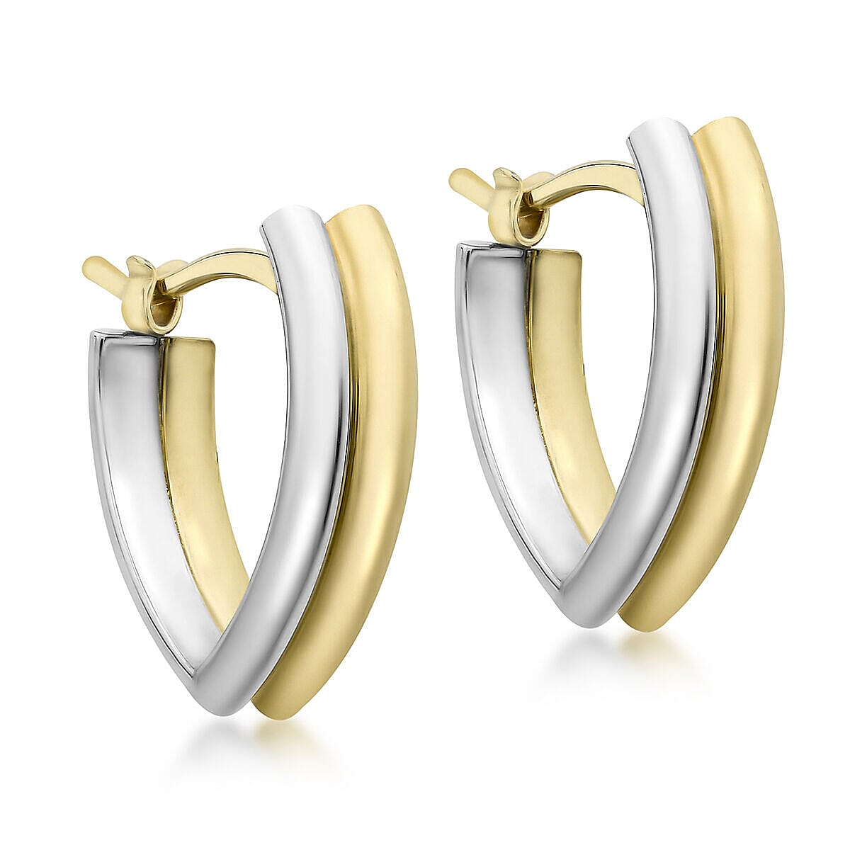9K Two Colour Gold 12mm x 17mm V Shaped Huggie Earrings 7341410 0