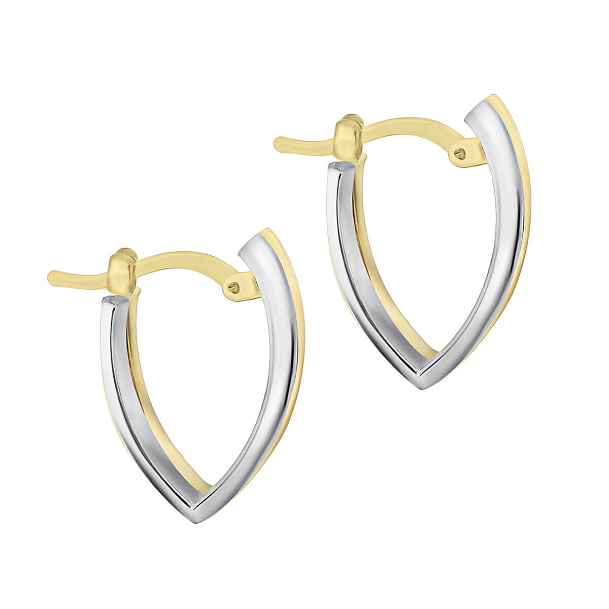 9K Two Colour Gold 12mm x 17mm V Shaped Huggie Earrings 7341410 2