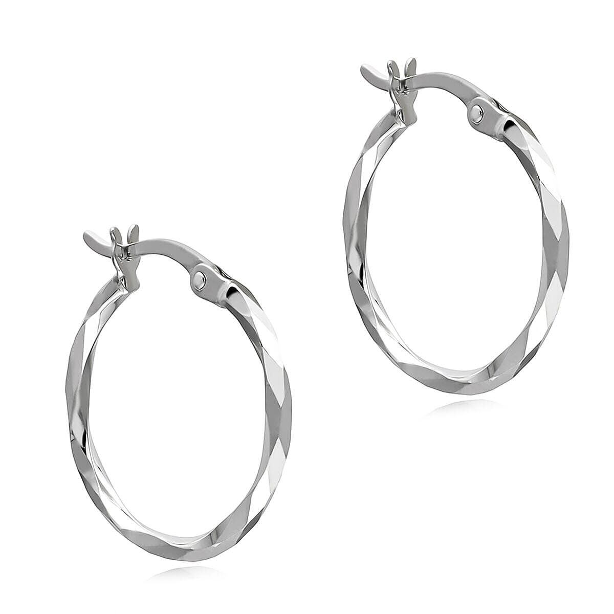 9K White Gold Plated 2mm x 20mm Diamond Cut Faceted Creole Earrings 7341476 0