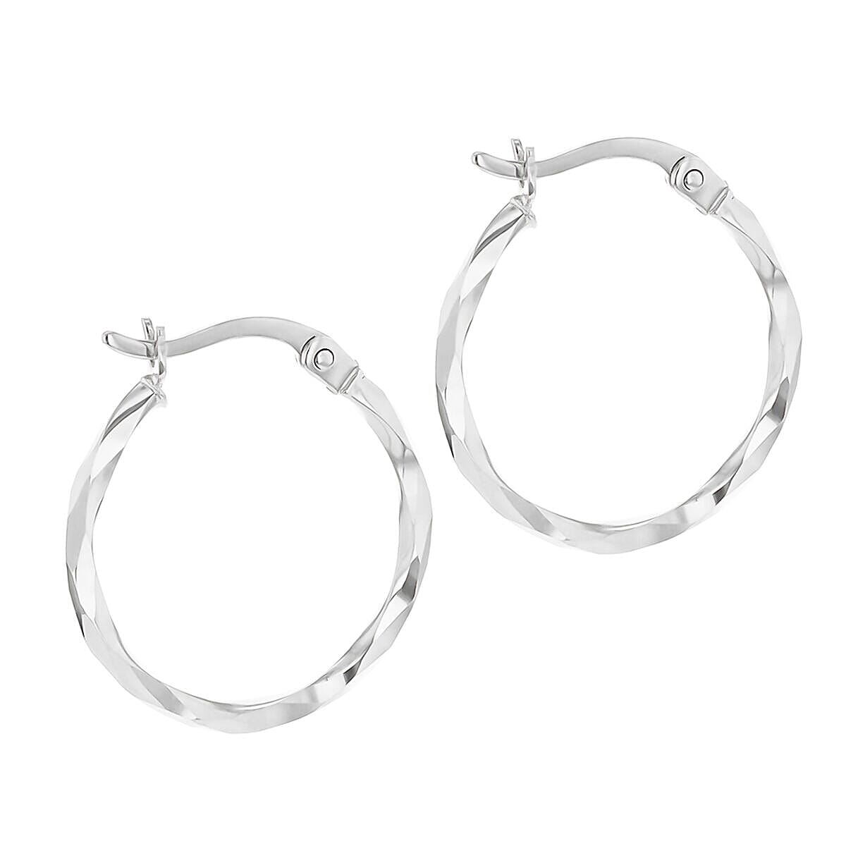9K White Gold Plated 2mm x 20mm Diamond Cut Faceted Creole Earrings 7341476 1