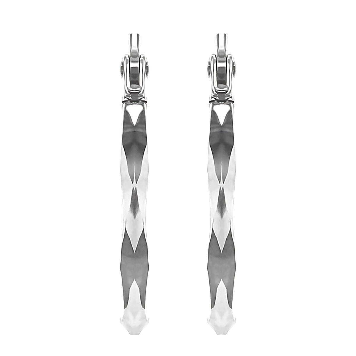 9K White Gold Plated 2mm x 20mm Diamond Cut Faceted Creole Earrings 7341476 2