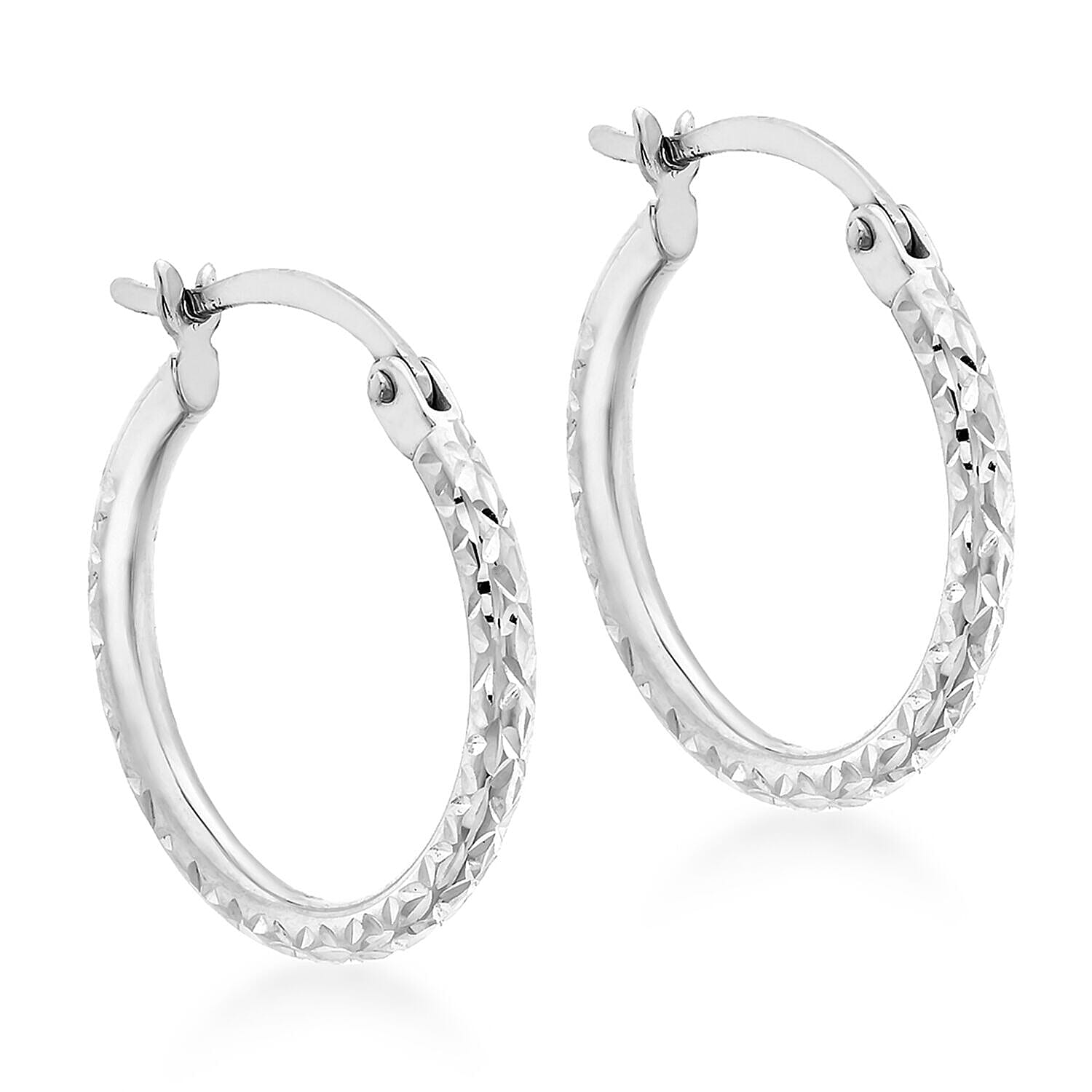 9K White Gold 18mm Diamond Cut Hoop Creole Earrings 7341909 0