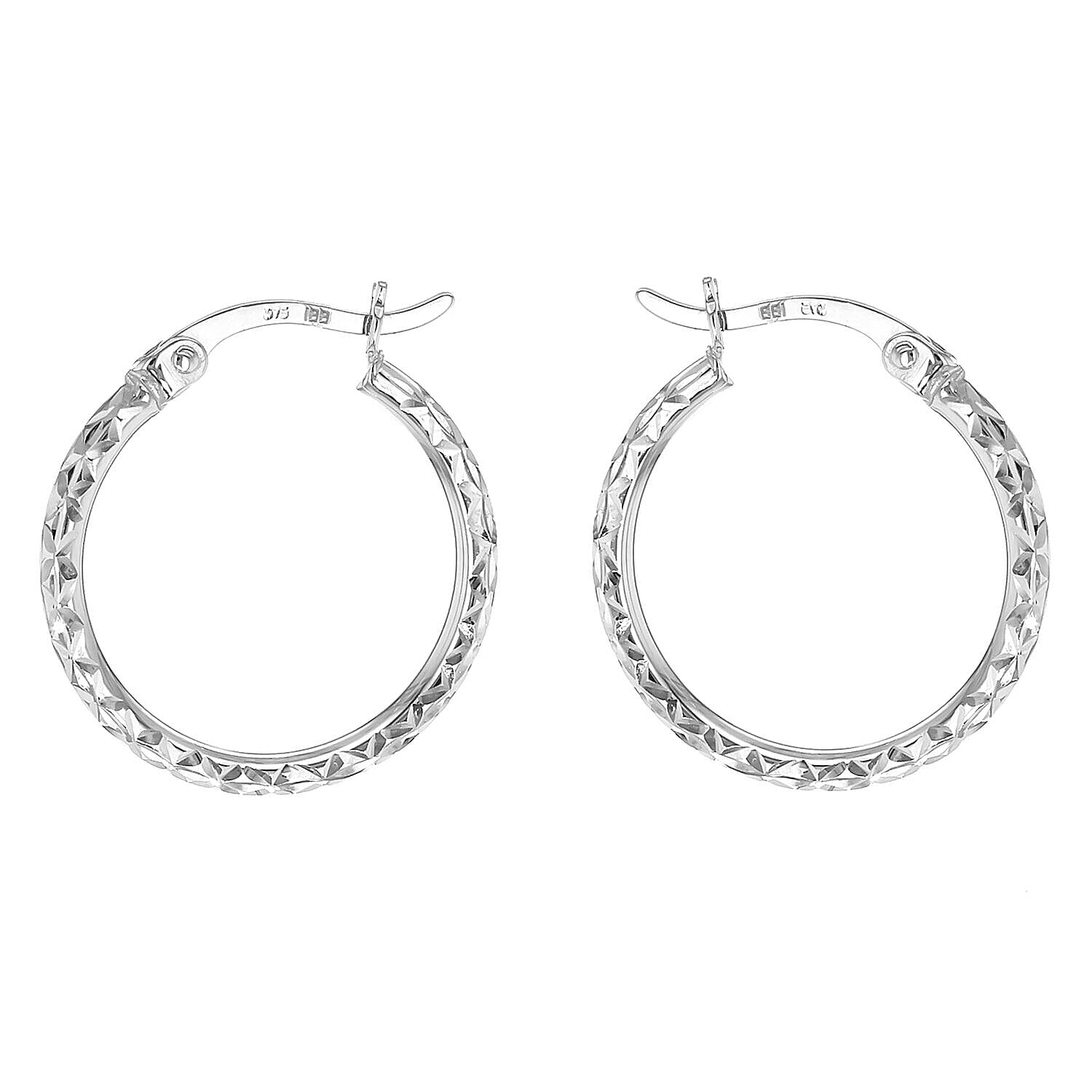 9K White Gold 18mm Diamond Cut Hoop Creole Earrings 7341909 1
