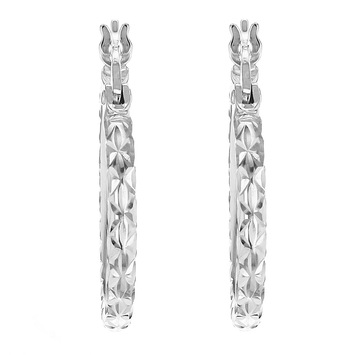 9K White Gold 18mm Diamond Cut Hoop Creole Earrings 7341909 2