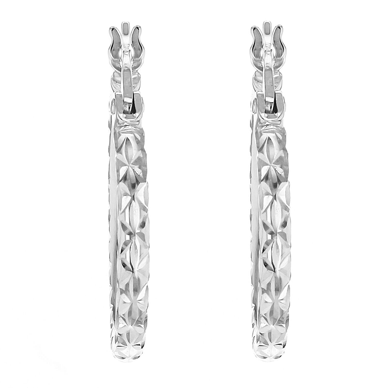 9K White Gold 18mm Diamond Cut Hoop Creole Earrings 7341909 2