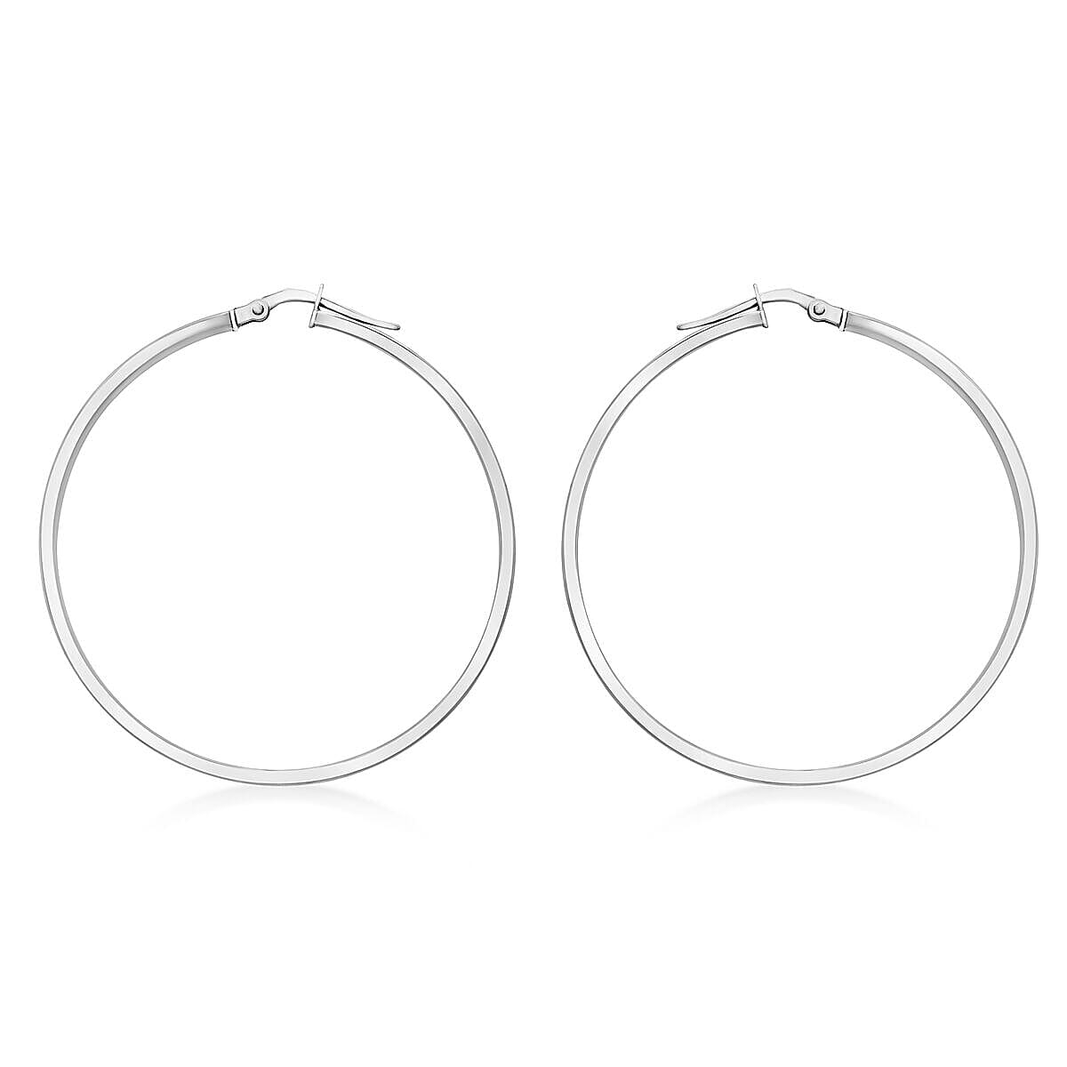 9K White Gold 3mm Rectangular Tube 40mm Polished Hoop Creole Earrings 7341815 0