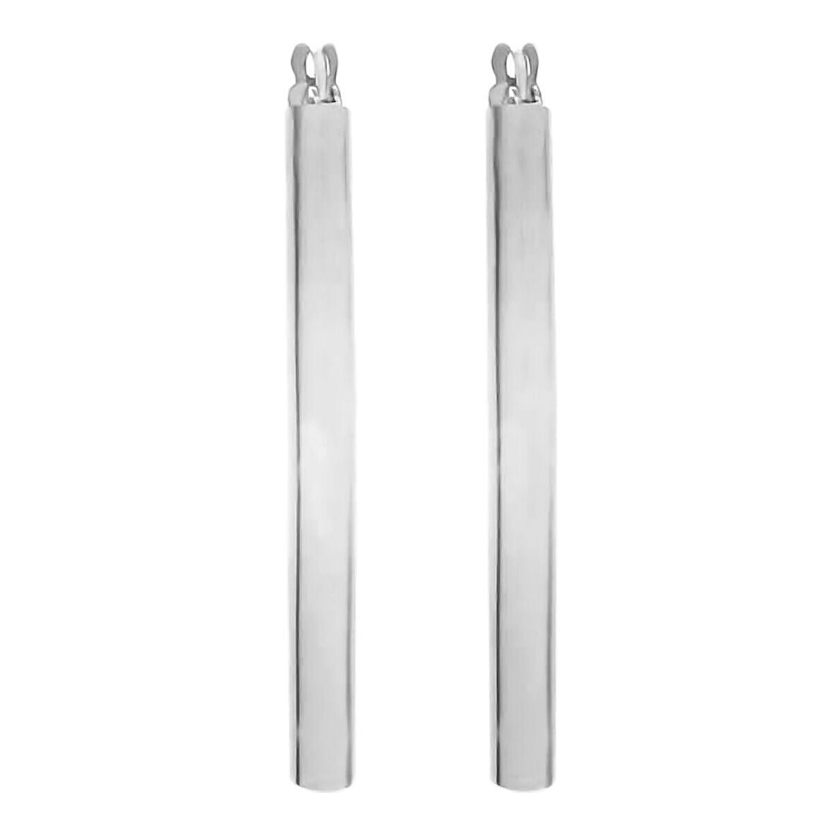 9K White Gold 3mm Rectangular Tube 40mm Polished Hoop Creole Earrings 7341815 2