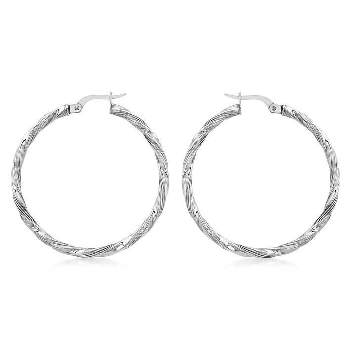 9K White Gold 37mm Twist Round Creole Earrings 7341836 1
