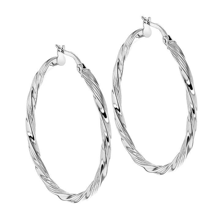 9K White Gold 37mm Twist Round Creole Earrings 7341836 2