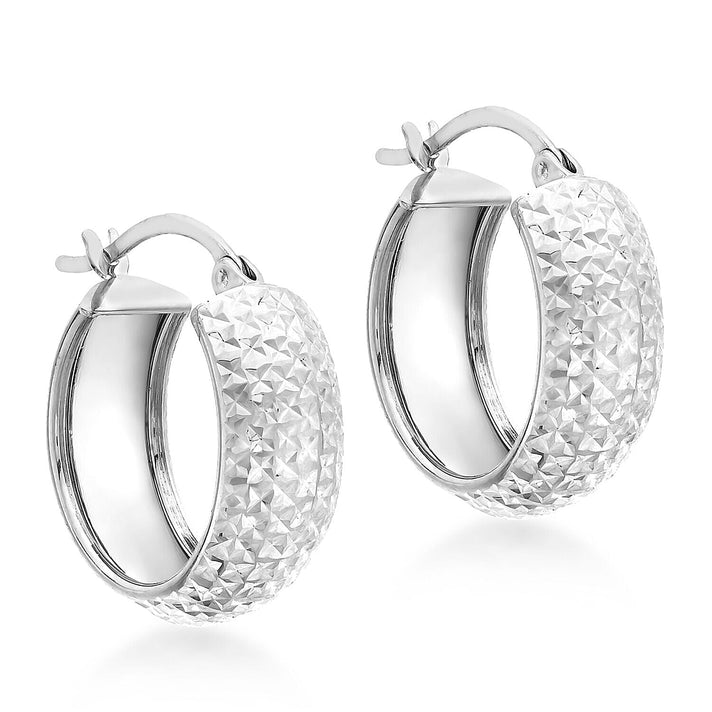 9K White Gold 6.5mm x 21.5mm Half Diamond Cut Round Creole Earrings 7341910 1