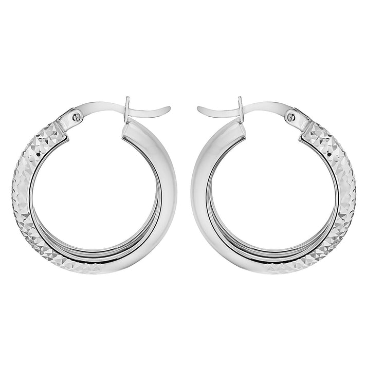 9K White Gold 6.5mm x 21.5mm Half Diamond Cut Round Creole Earrings 7341910 2