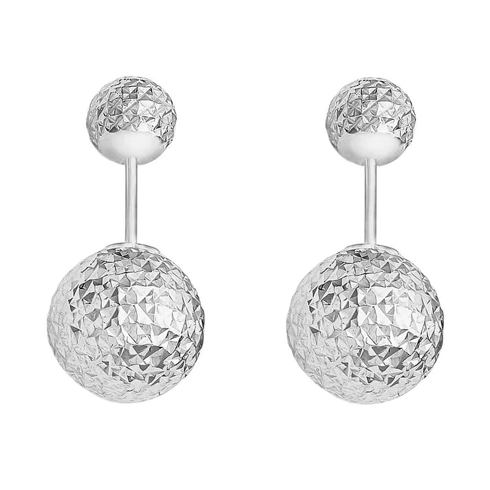 9K White Gold Diamond Cut 6mm and 10mm Reversible Ball Stud Earrings 7341995 2