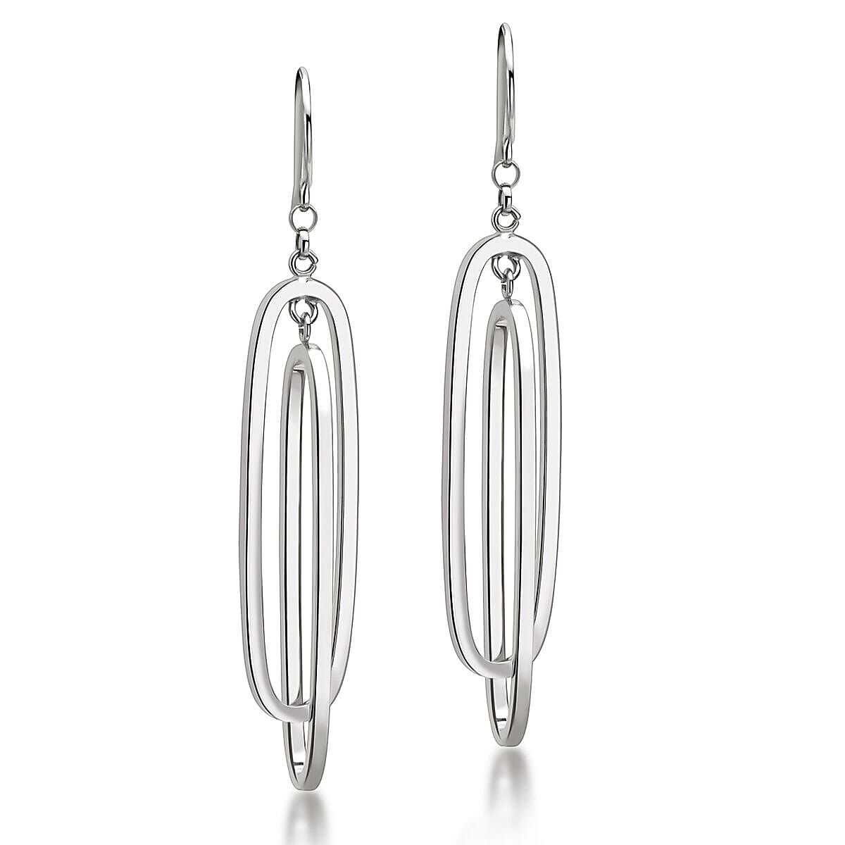 9K White Gold 10mm x 43mm Double Oval Drop Earrings 7343023 0