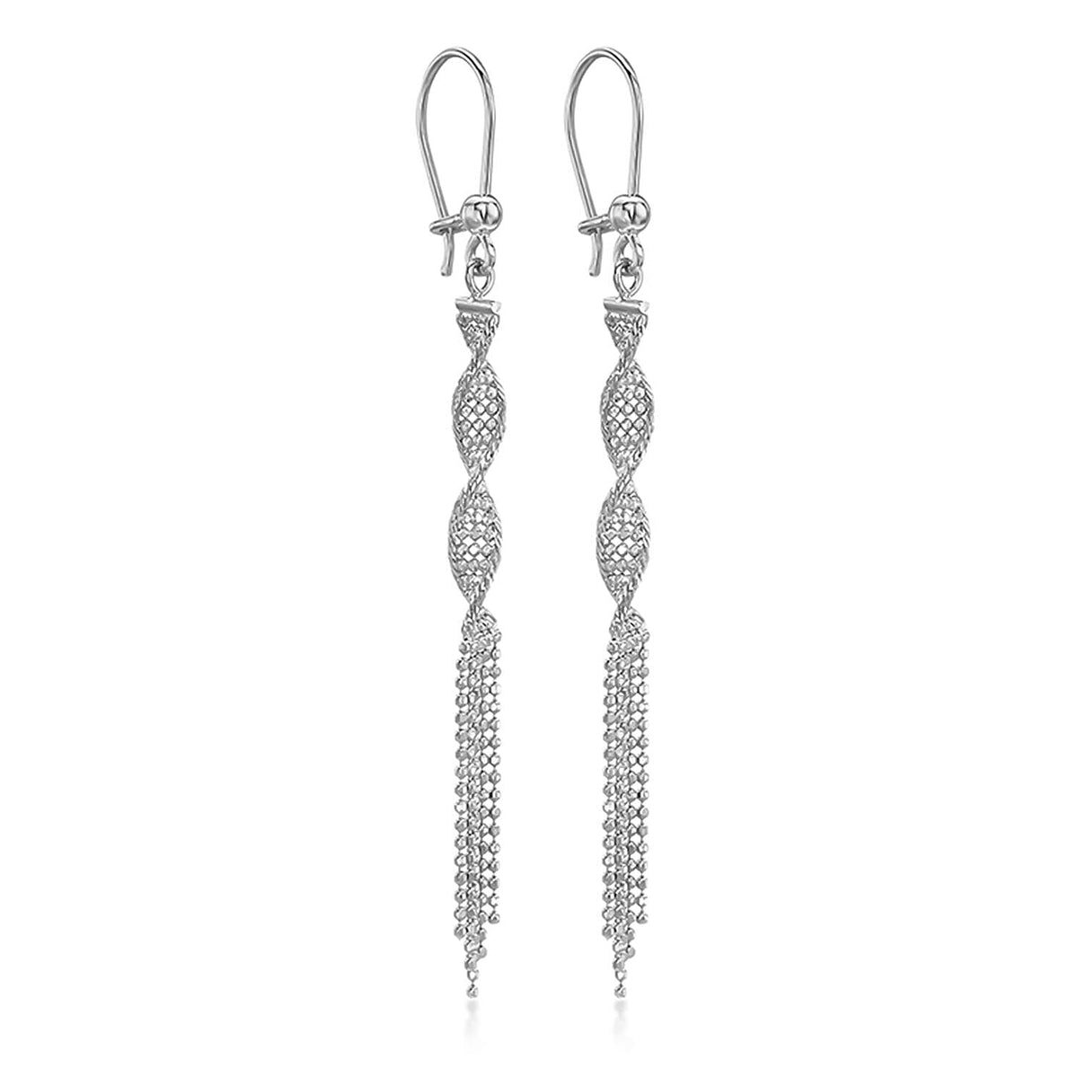 9K White Gold 4mm x 69mm Diamond Cut Ball Twist Tassel Drop Earrings 7341964 0