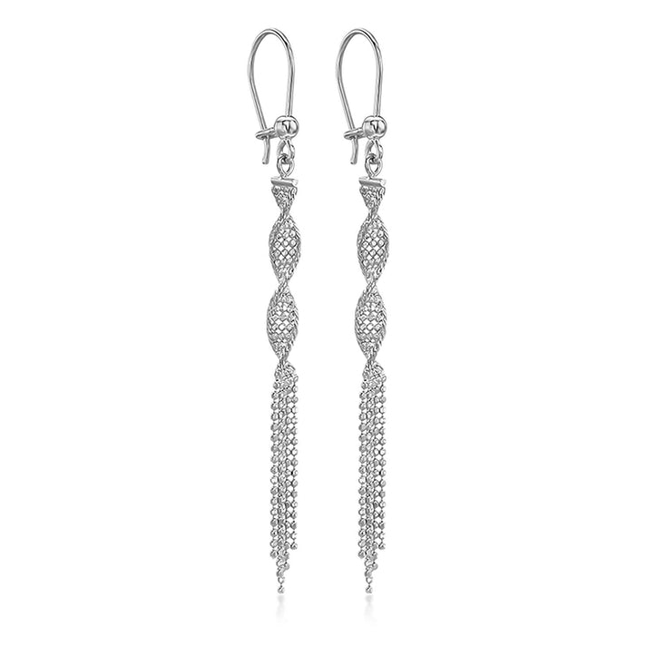 9K White Gold 4mm x 69mm Diamond Cut Ball Twist Tassel Drop Earrings 7341964 1
