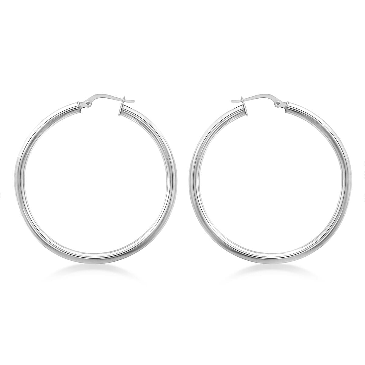 9K White Gold 3mm Round Tube 40mm Polished Hoop Creole Earrings 7341479 0