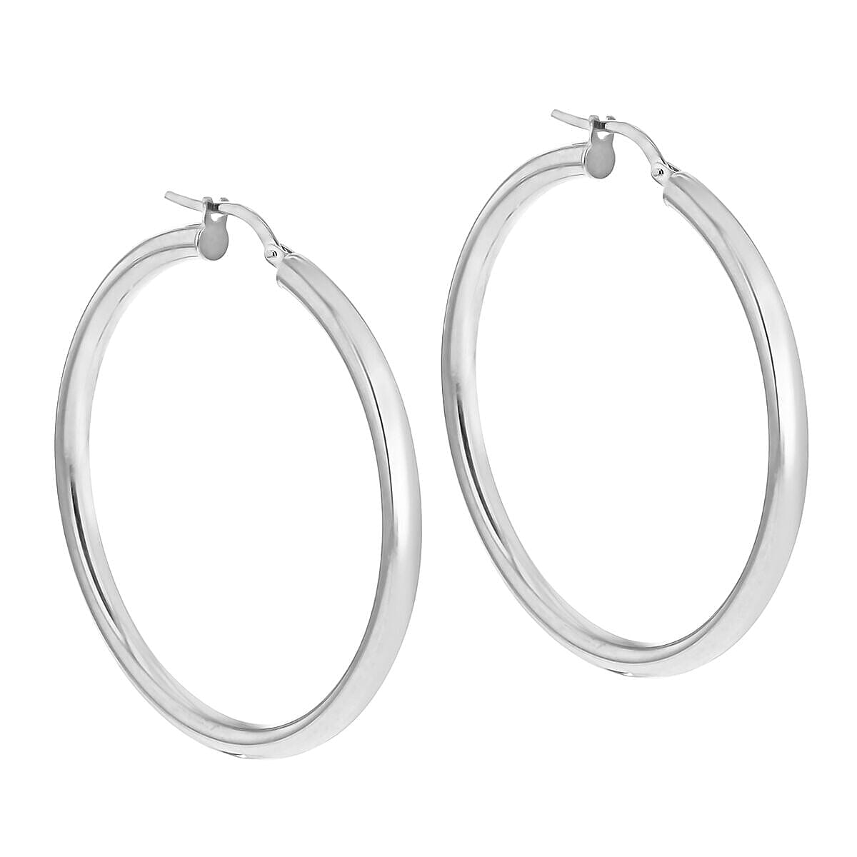 9K White Gold 3mm Round Tube 40mm Polished Hoop Creole Earrings 7341479 1
