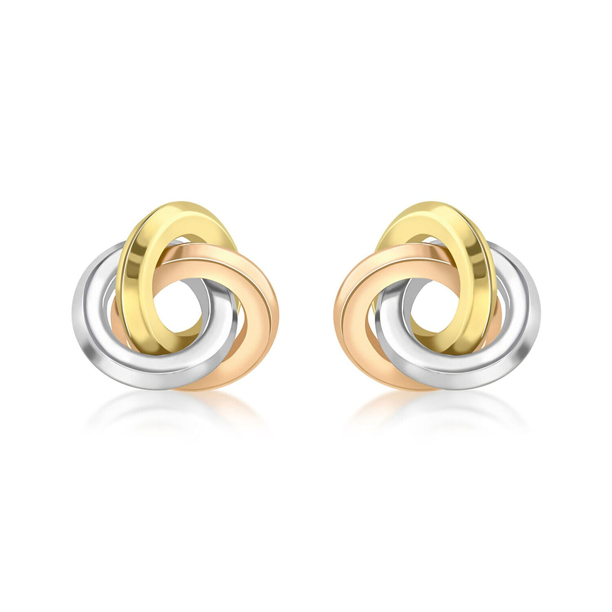 9K Three Colour Gold 13mm Rhombus Tube Knot Stud Earring 7341462 0