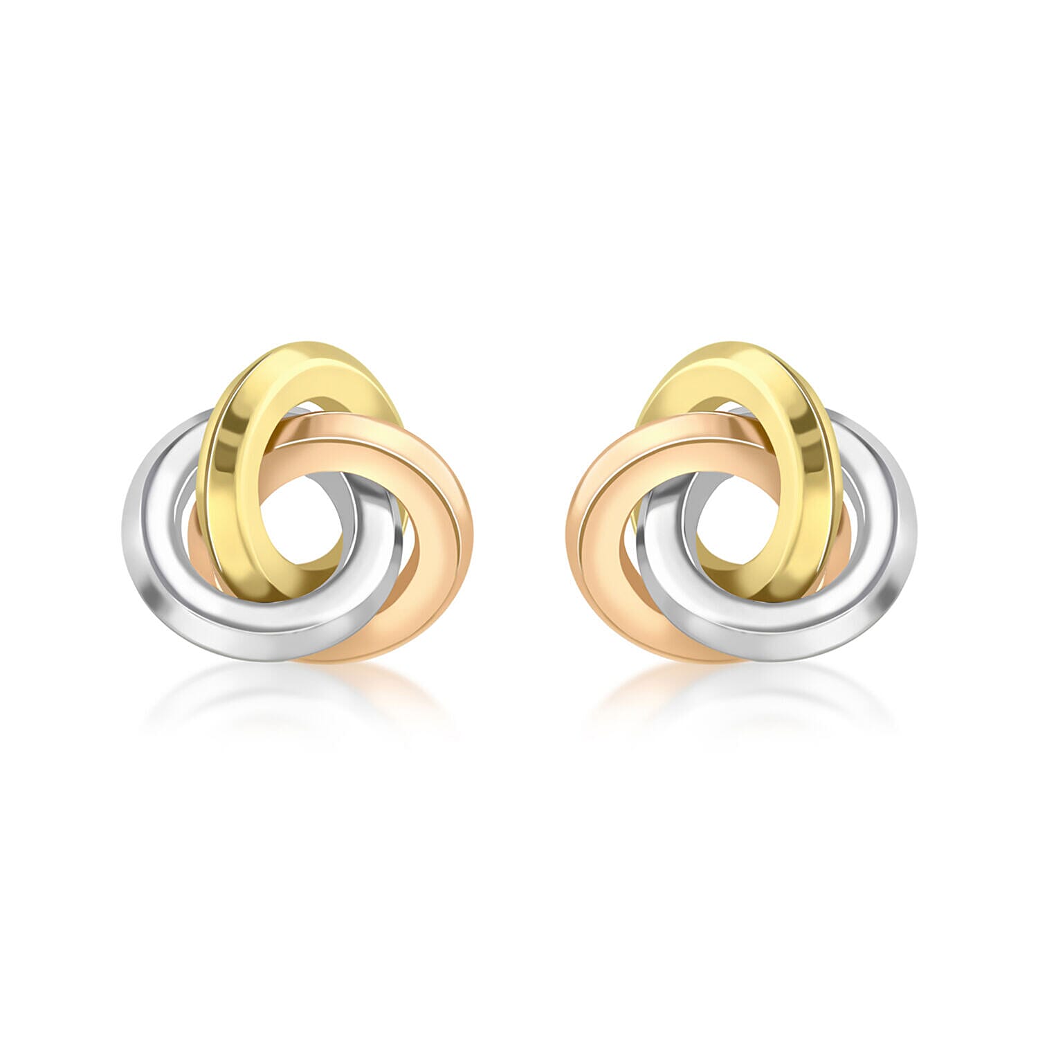 9K Three Colour Gold 13mm Rhombus Tube Knot Stud Earring 7341462 0
