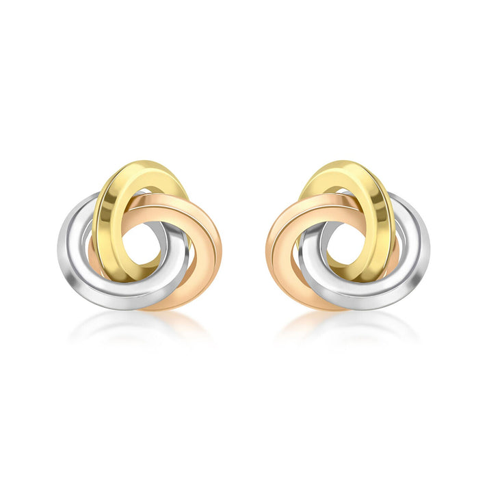 9K Three Colour Gold 13mm Rhombus Tube Knot Stud Earring 7341462 1