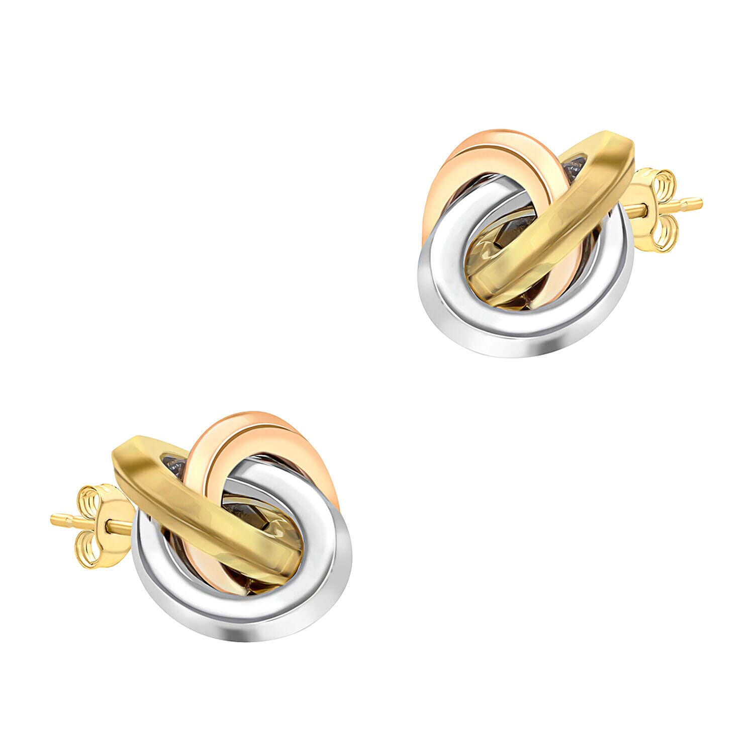 9K Three Colour Gold 13mm Rhombus Tube Knot Stud Earring 7341462 1