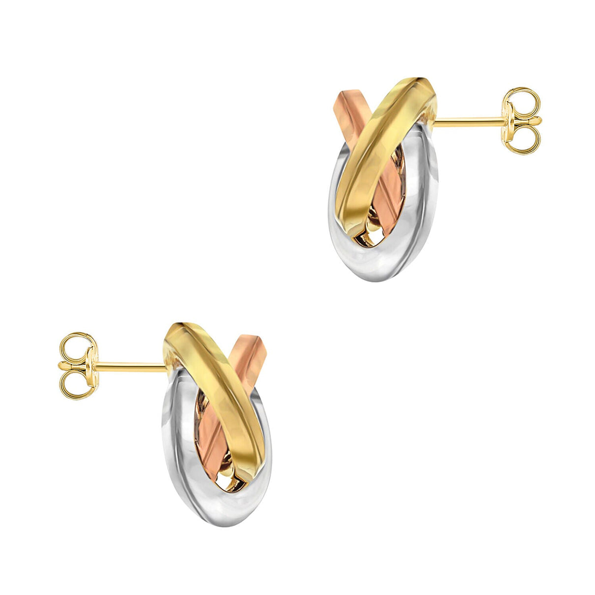 9K Three Colour Gold 13mm Rhombus Tube Knot Stud Earring 7341462 2