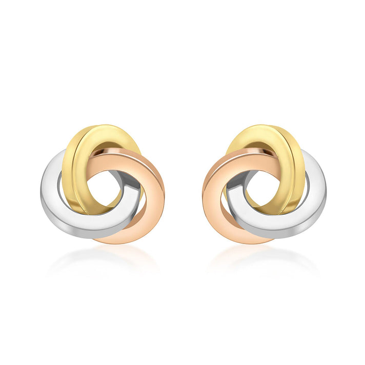 9K Three Colour Gold 13mm Square Tube Knot Stud Earrings 7341461 1