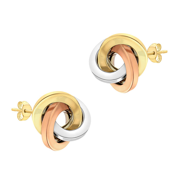 9K Three Colour Gold 13mm Square Tube Knot Stud Earrings 7341461 2