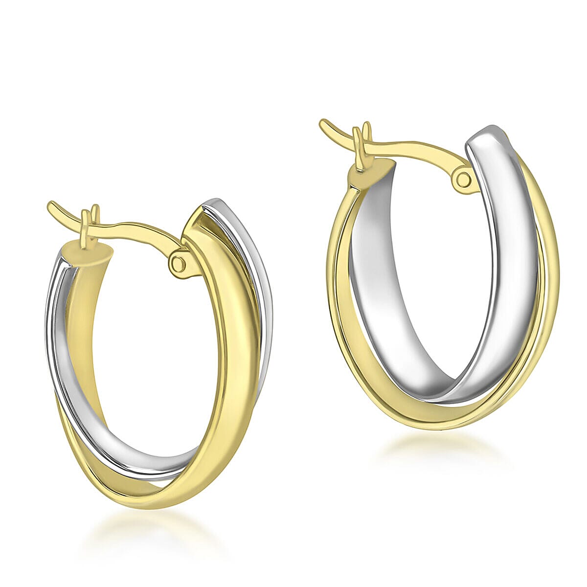 9K Two Colour Gold 8mm x 21.5mm Double Crossover Hoop Earrings 7341204 0