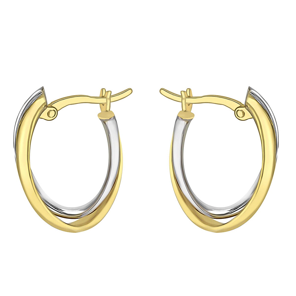 9K Two Colour Gold 8mm x 21.5mm Double Crossover Hoop Earrings 7341204 2
