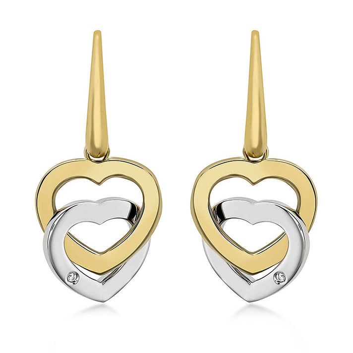 9K Two Colour Gold Diamond 20mm x 30.5mm Double Heart Drop Earrings 7341455 1