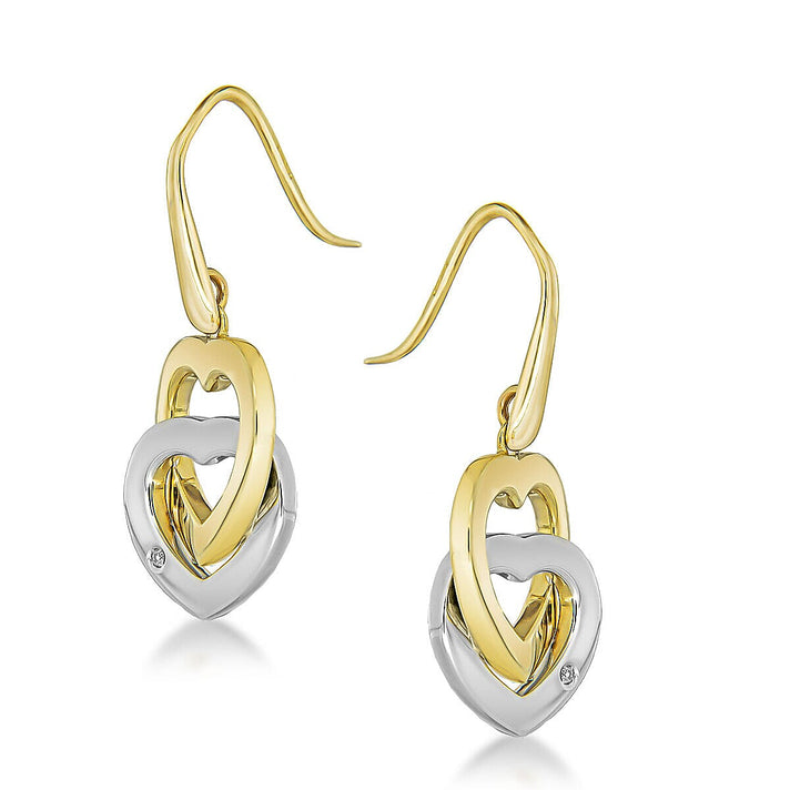 9K Two Colour Gold Diamond 20mm x 30.5mm Double Heart Drop Earrings 7341455 2