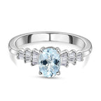 9K White Gold Espirito Santo Aquamarine and Diamond Ring 1.28 Ct.