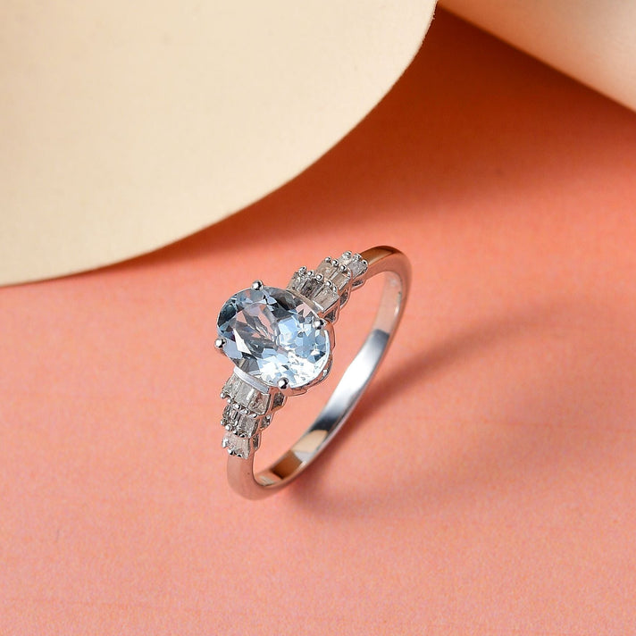 9K White Gold Espirito Santo Aquamarine and Diamond Ring 1.28 Ct. 7225995 2