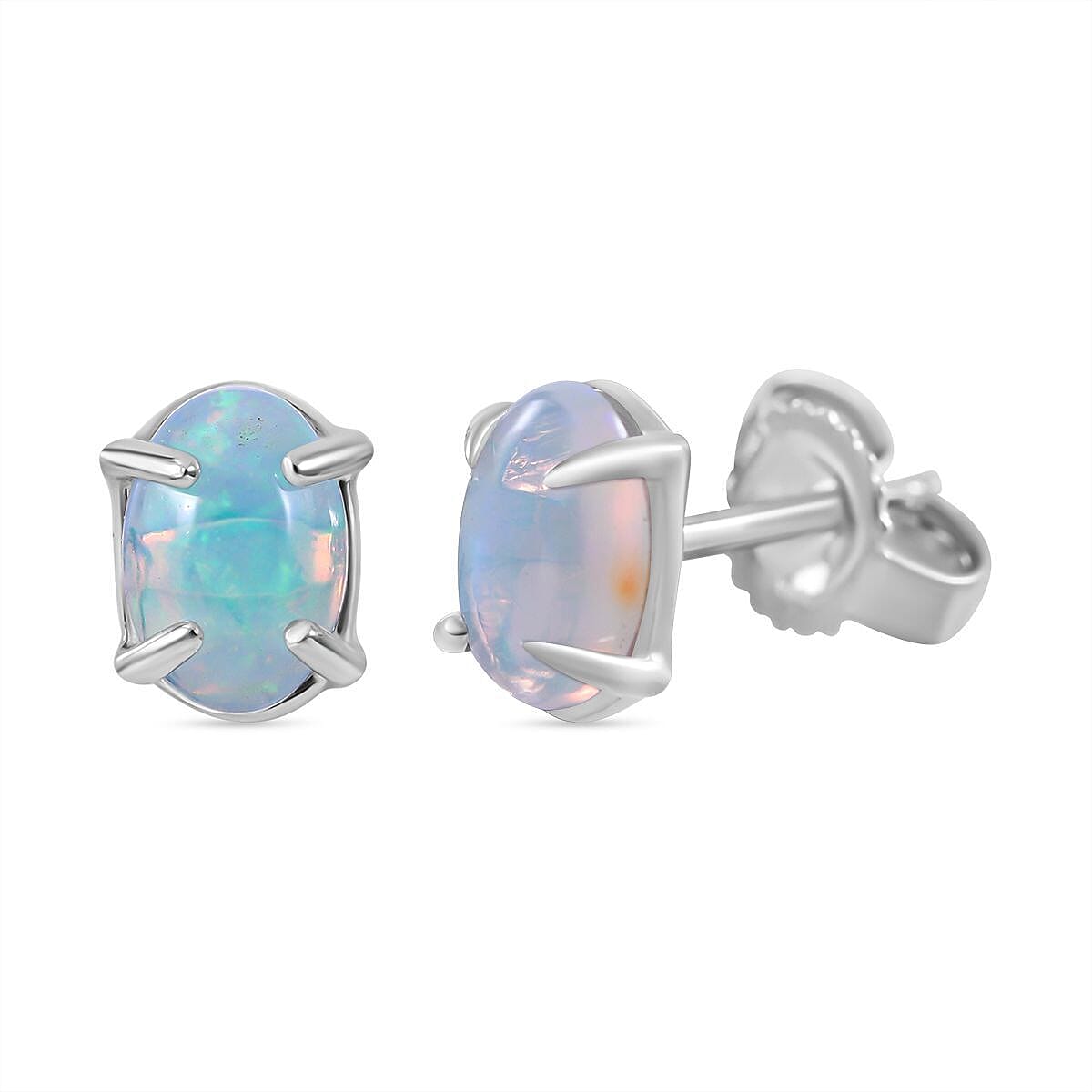 18K White Gold Ethiopian Welo Opal Earrings (with Push Back) 7437146 0