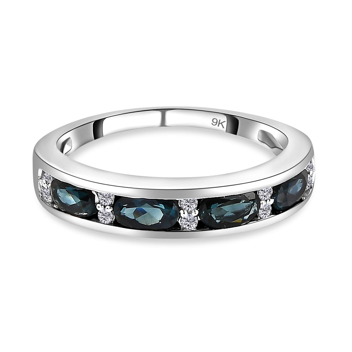 9K White Gold Half Eternity AA Monte Belo Indicolite and Diamond Engagement Ring 8743339 0