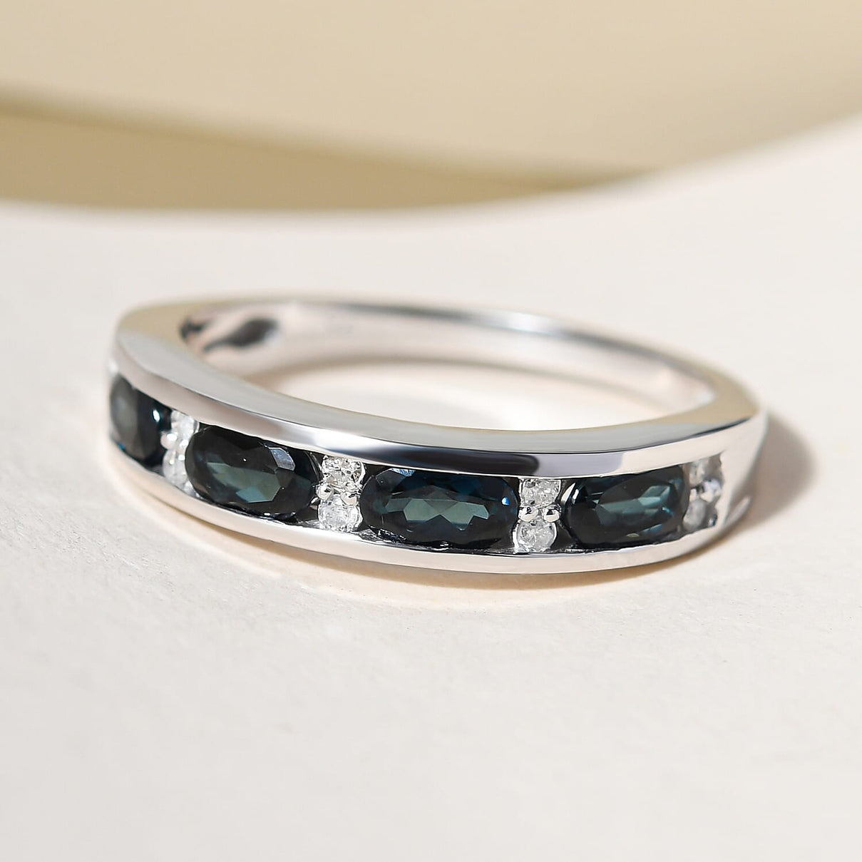 9K White Gold Half Eternity AA Monte Belo Indicolite and Diamond Engagement Ring 8743339 2