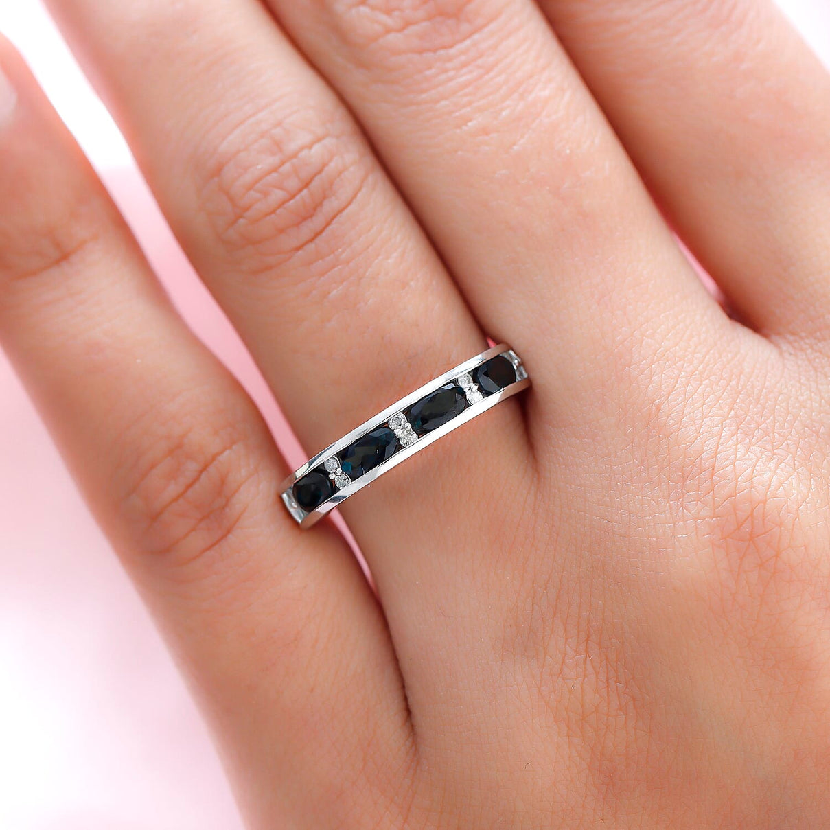 9K White Gold Half Eternity AA Monte Belo Indicolite and Diamond Engagement Ring 8743339 3