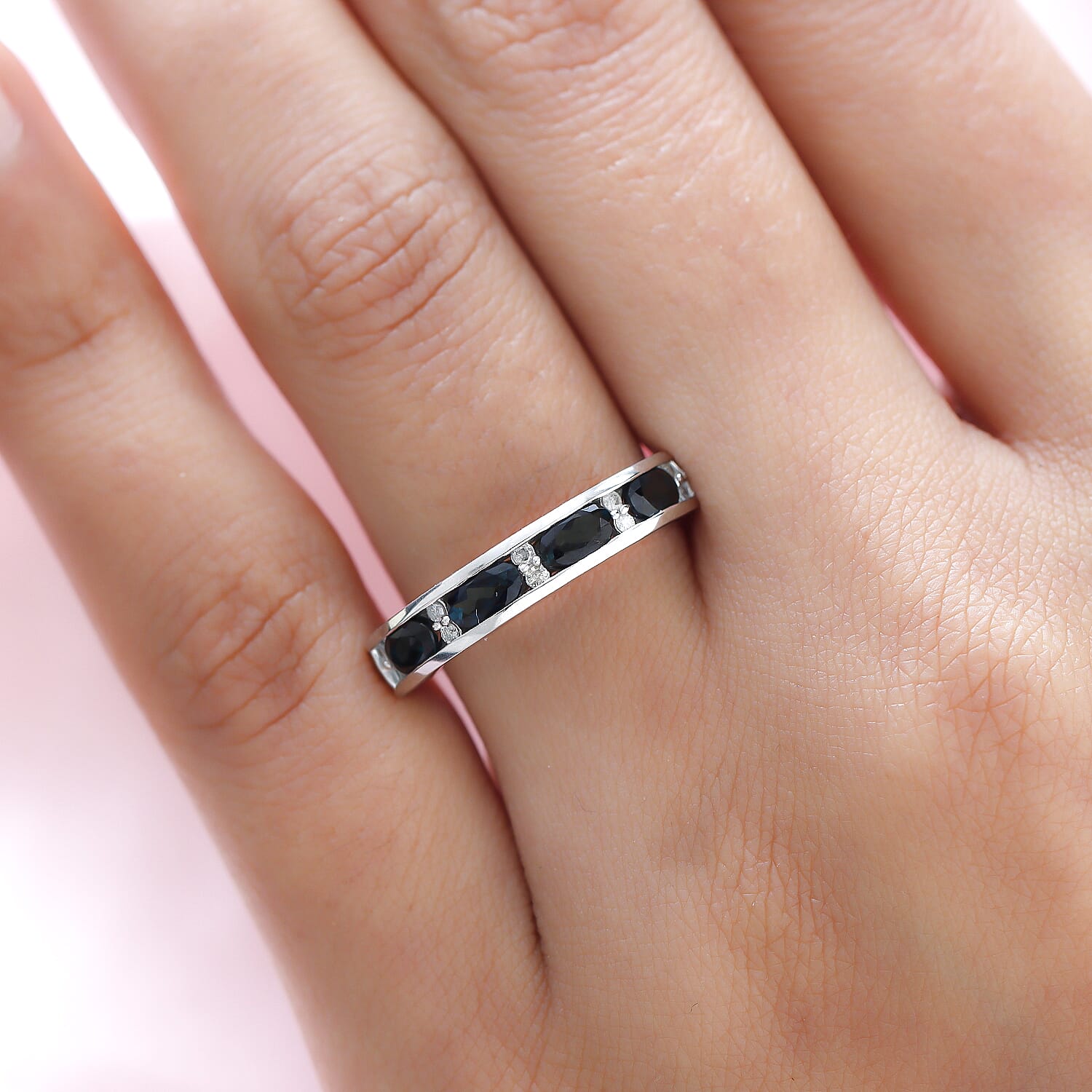 9K White Gold Half Eternity AA Monte Belo Indicolite and Diamond Engagement Ring 8743339 3