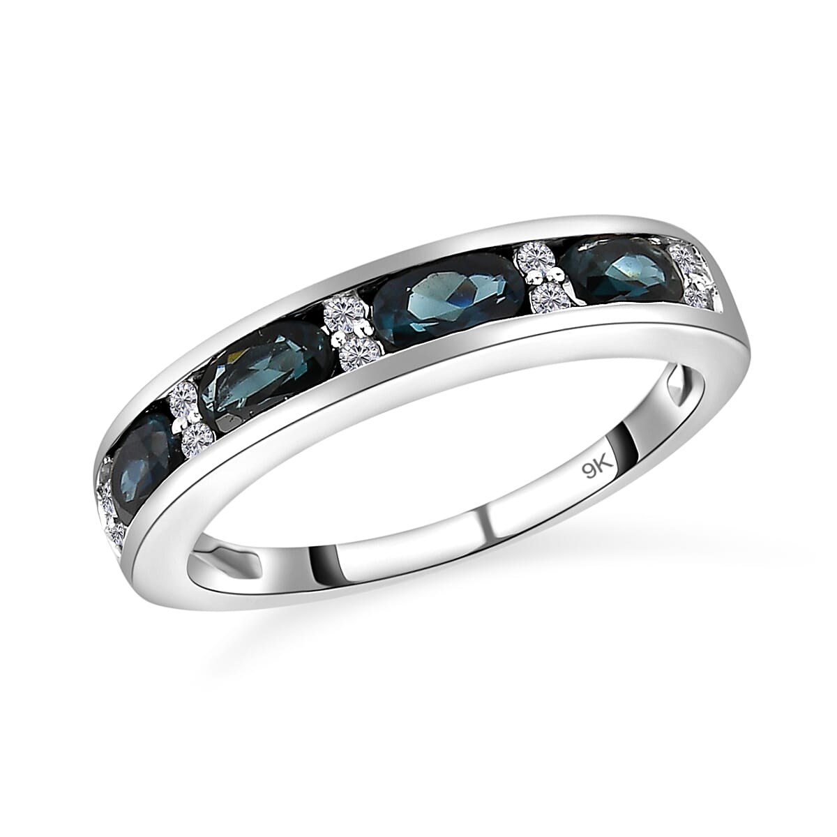9K White Gold Half Eternity AA Monte Belo Indicolite and Diamond Engagement Ring 8743339 4