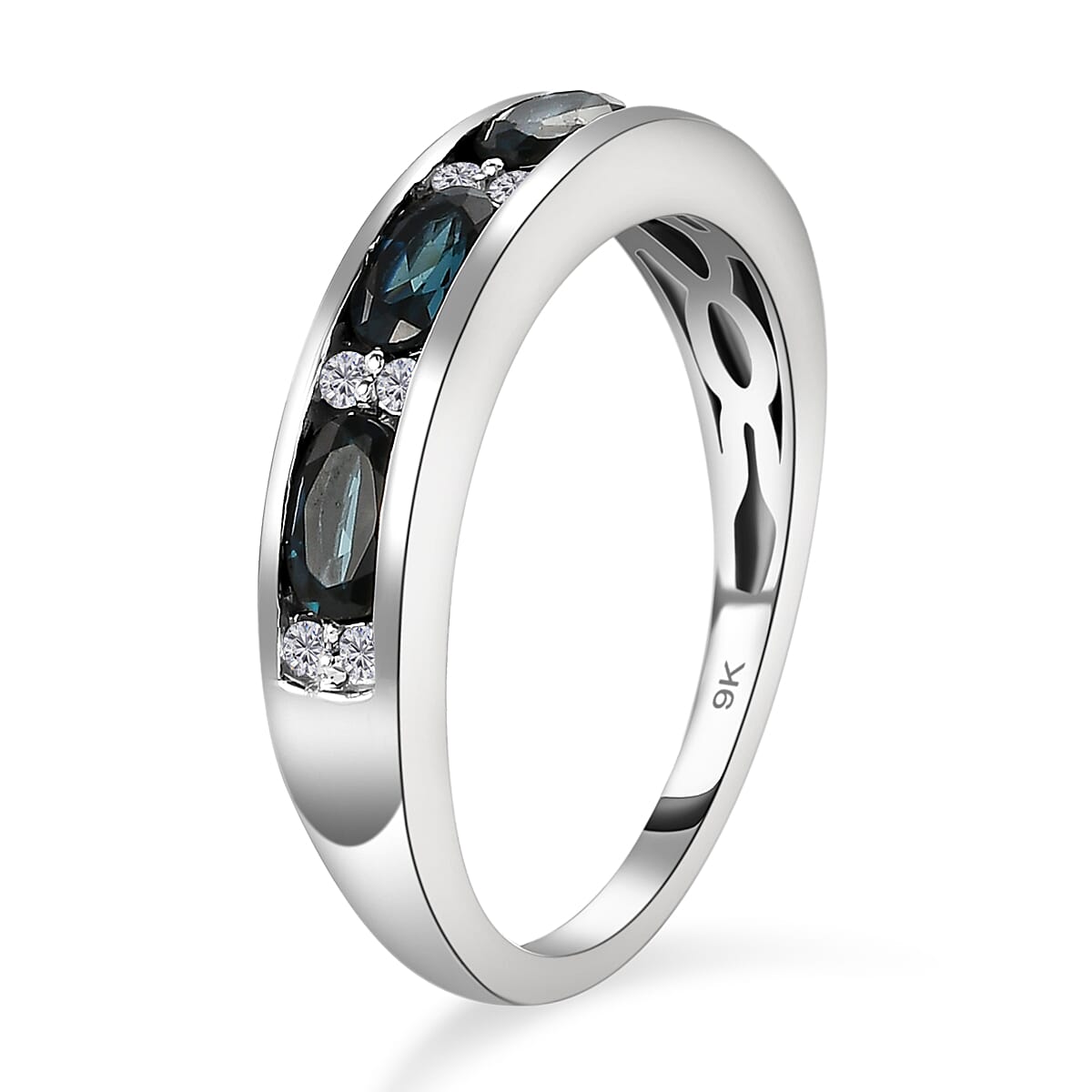 9K White Gold Half Eternity AA Monte Belo Indicolite and Diamond Engagement Ring 8743339 5