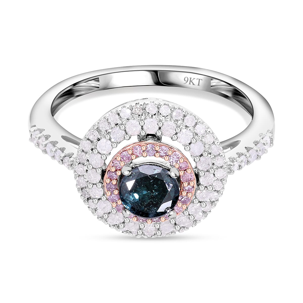 First Time Ever- 9K White Gold Blue Diamond (Solitaire 0.50 Ct) Natural Pink Diamond and White Diamond Halo Ring 1.00 Ct. 7827631 0