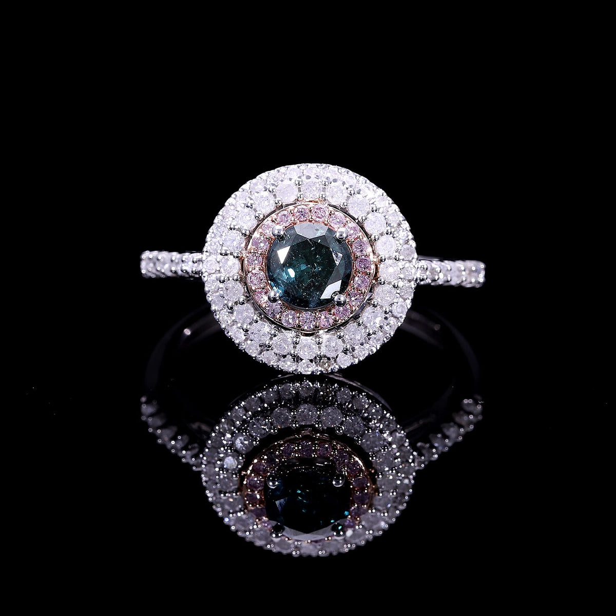 First Time Ever- 9K White Gold Blue Diamond (Solitaire 0.50 Ct) Natural Pink Diamond and White Diamond Halo Ring 1.00 Ct. 7827631 1