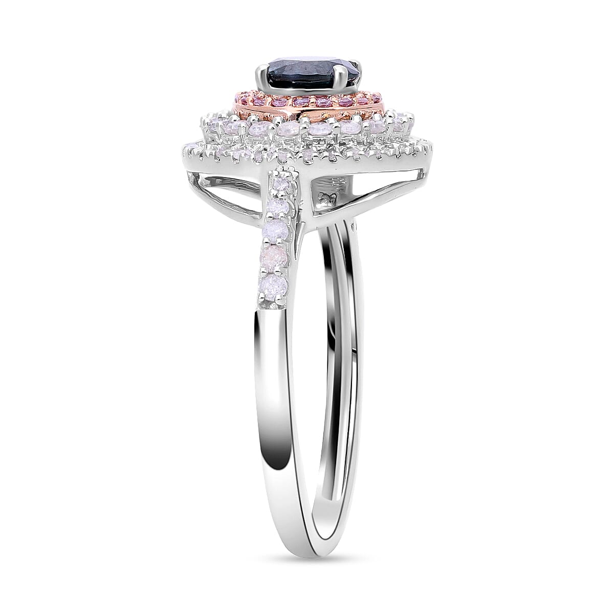 First Time Ever- 9K White Gold Blue Diamond (Solitaire 0.50 Ct) Natural Pink Diamond and White Diamond Halo Ring 1.00 Ct. 7827631 3