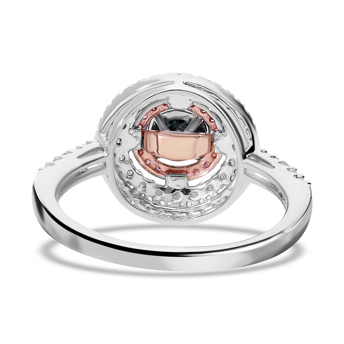 First Time Ever- 9K White Gold Blue Diamond (Solitaire 0.50 Ct) Natural Pink Diamond and White Diamond Halo Ring 1.00 Ct. 7827631 4