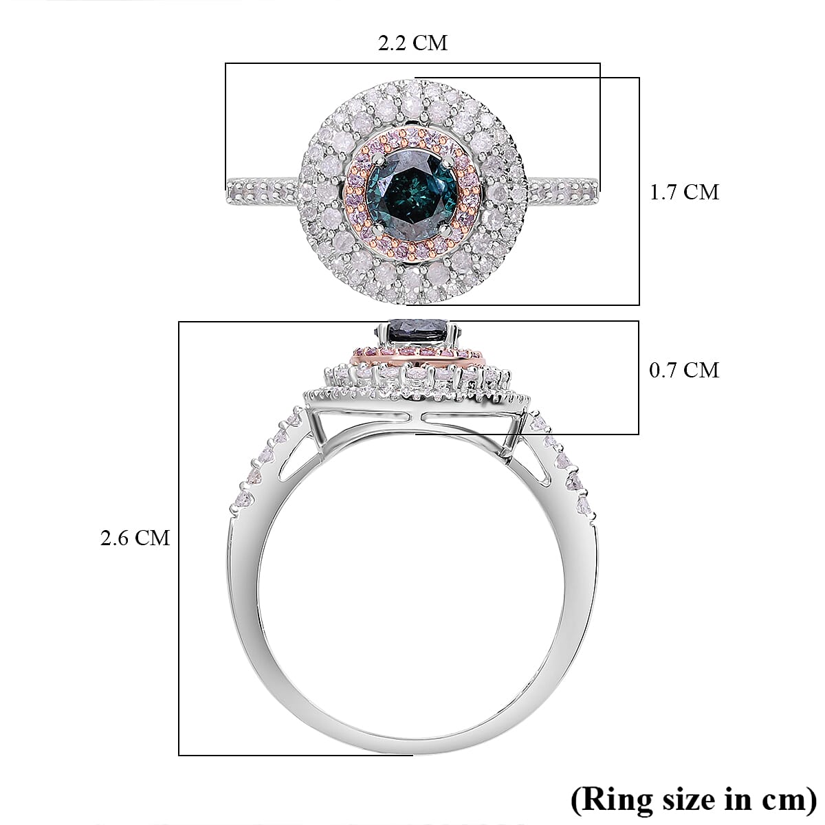 First Time Ever- 9K White Gold Blue Diamond (Solitaire 0.50 Ct) Natural Pink Diamond and White Diamond Halo Ring 1.00 Ct. 7827631 5
